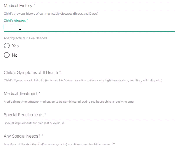 example of parent submitting emergency info in enrollment solution