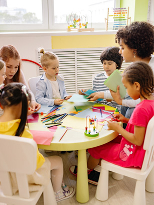 daycare students learn from teacher