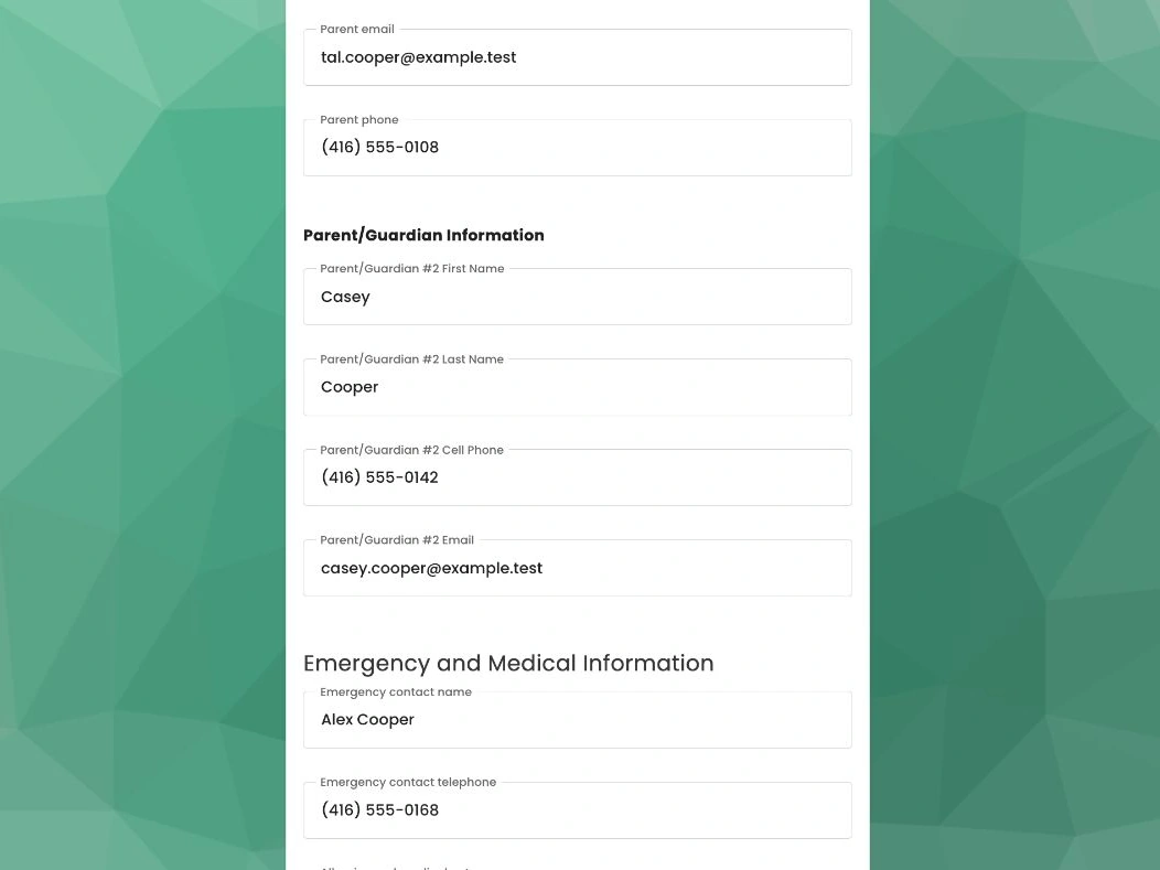 A TUIO emergency contact and medical form being filled in