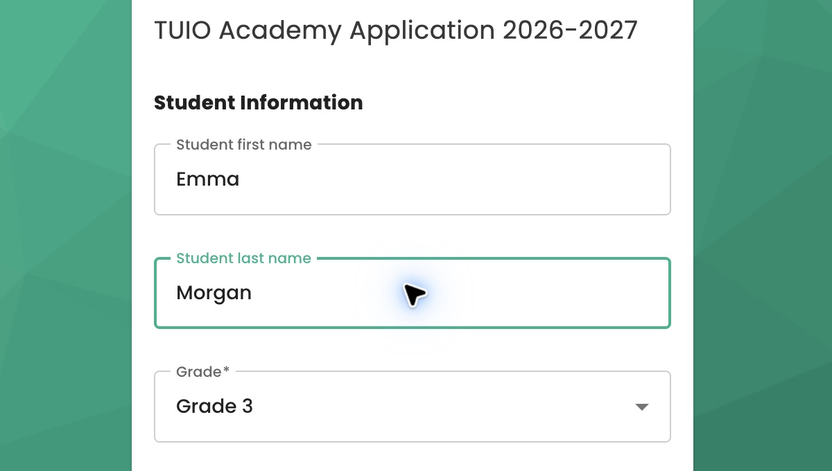 Entering a student's details in the TUIO registration form
