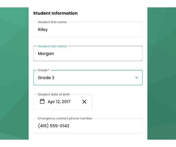 Entering a student's details in the TUIO registration form